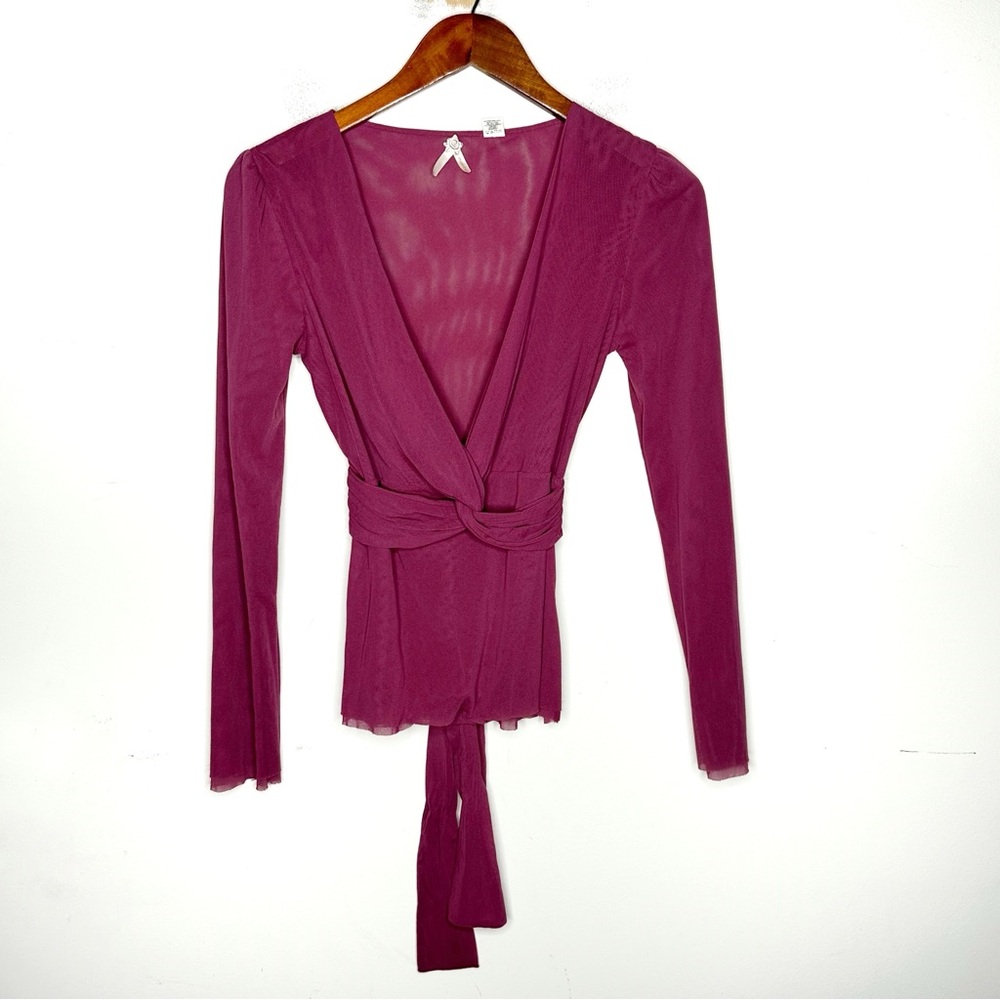 Anthropologie Maeve Y2K Pink Fuscia Deep V-neck Mesh Nylon Top